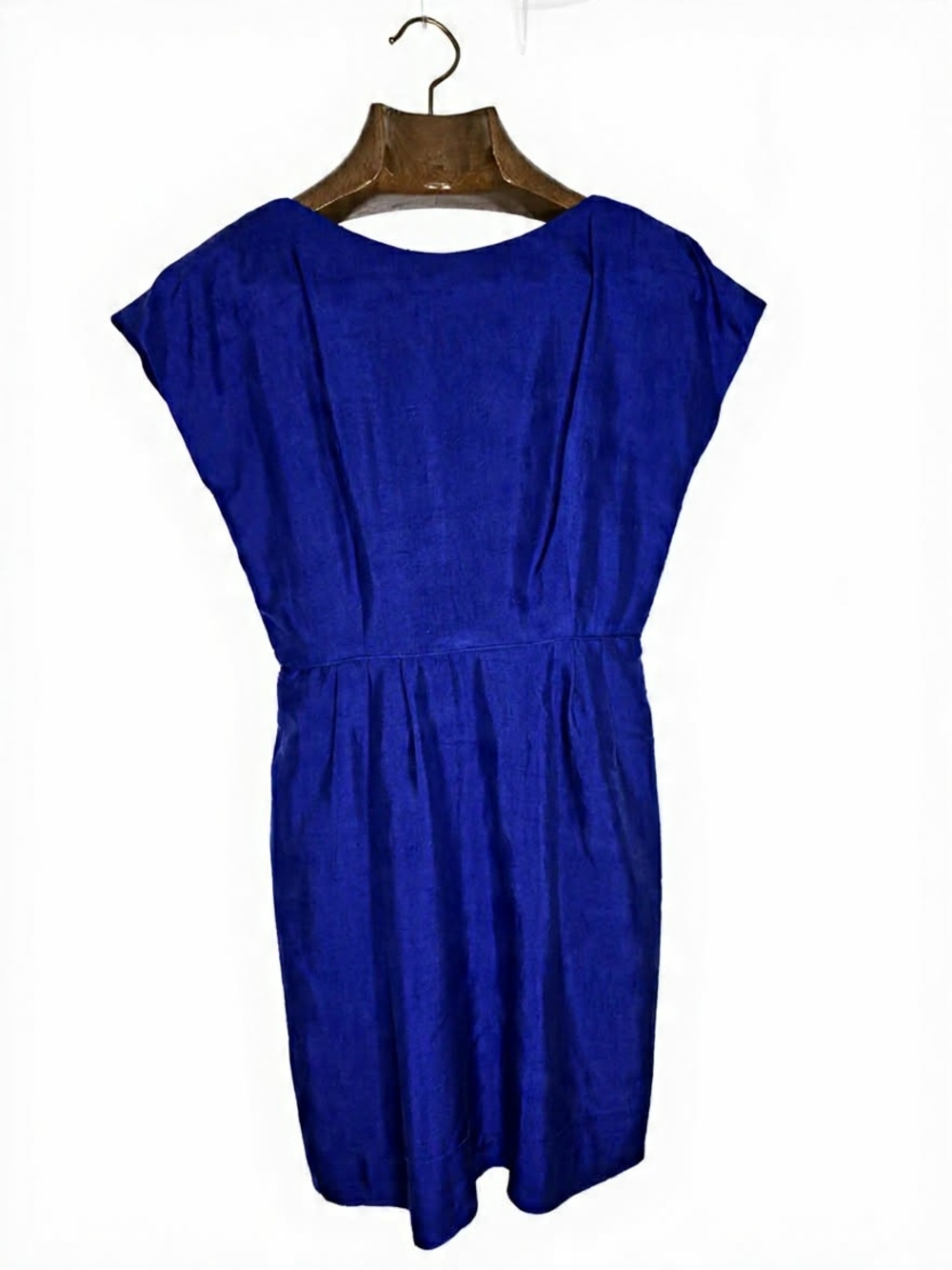 Cap-Sleeve Midi Dress in Cobalt Blue Silk Sophisticated 90's Evening Formal